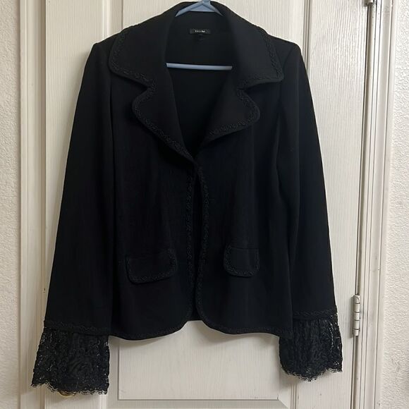 Escada Vintage Black Virgin Wool Evening Jacket French Lace cuffs Sz 44 … - Picture 11 of 12